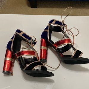 Blue and velvet strap heels